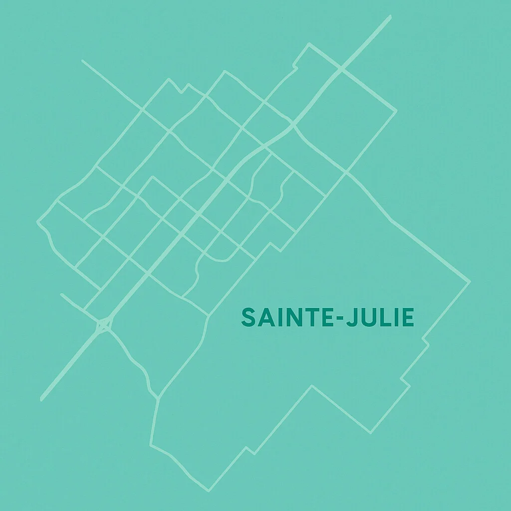 Map of Sainte-Julie and surrounding area — service zone of our Montérégie dental clinic